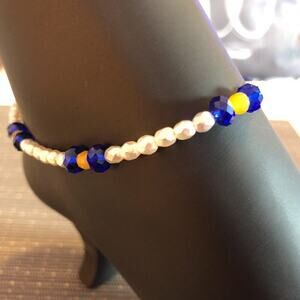 White, Blue and Yellow Handmade Ankle Bracelet